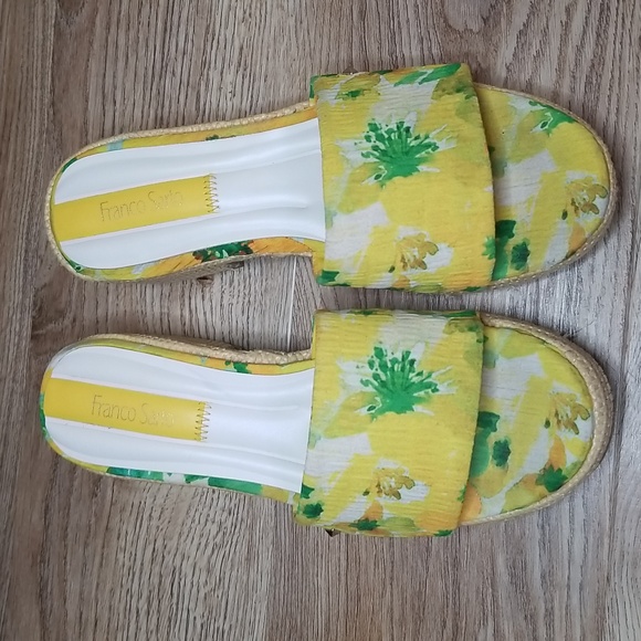 Franco Sarto Yellow Green Floral Low Heel Mules Sandals - Picture 4 of 13